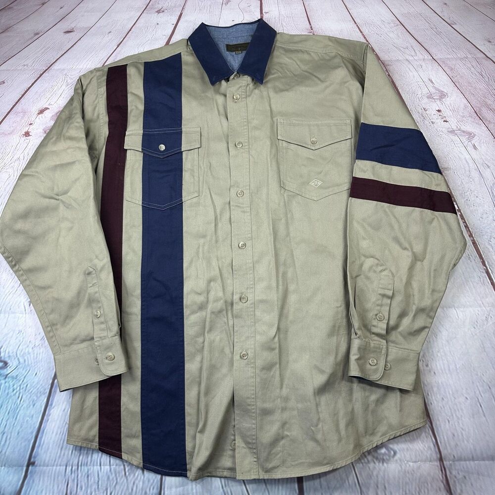 Roper Shirt Mens 2XL Tan Blue Western Stripe Long Sleeve Button Front Casual - Picture 3 of 9